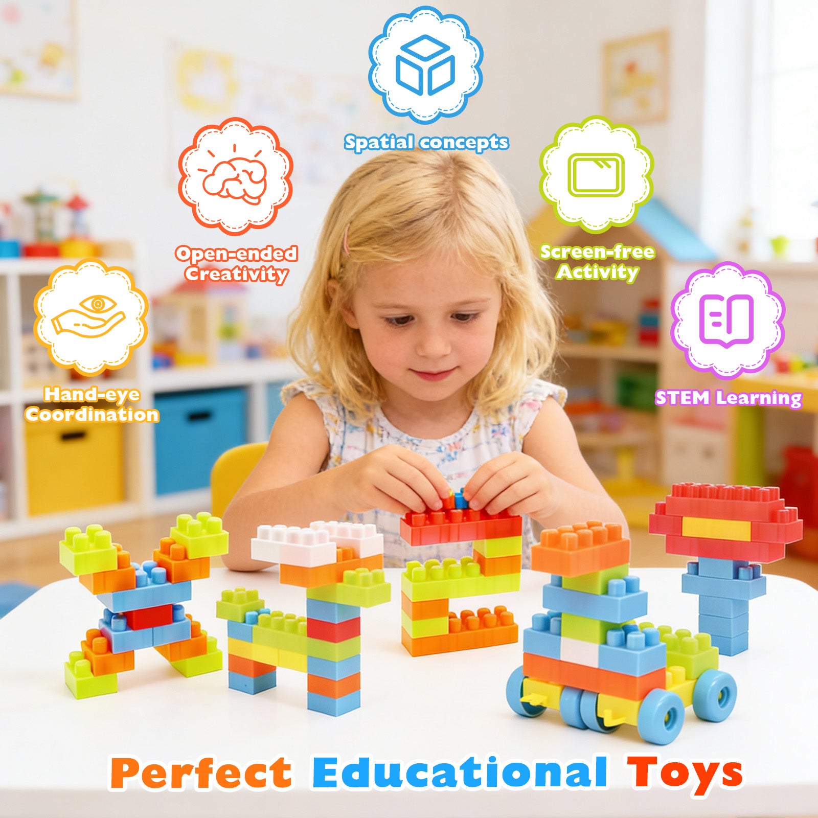 Educational construction set supporting cognitive and motor skill development