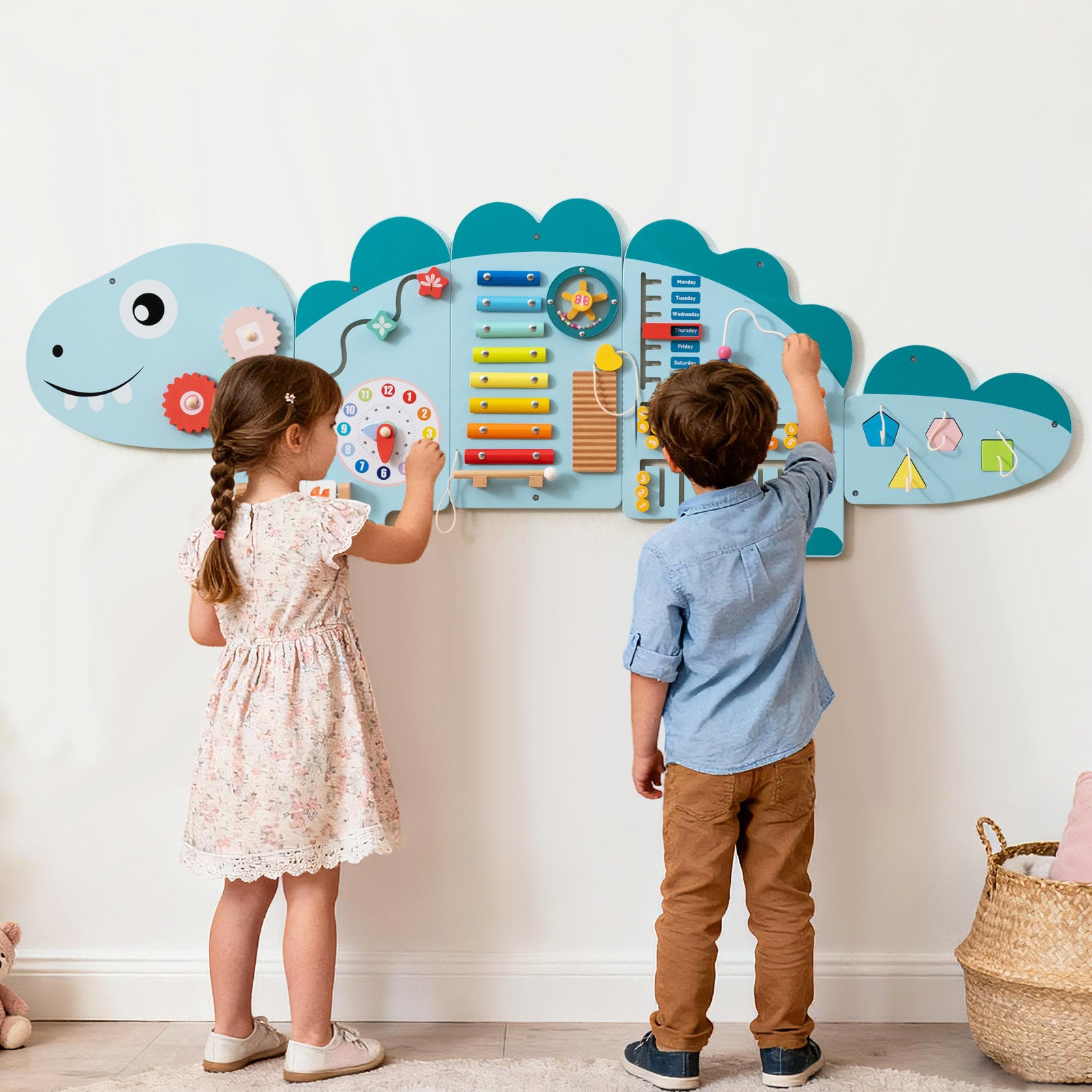 Educational dinosaur activity panel for early childhood development