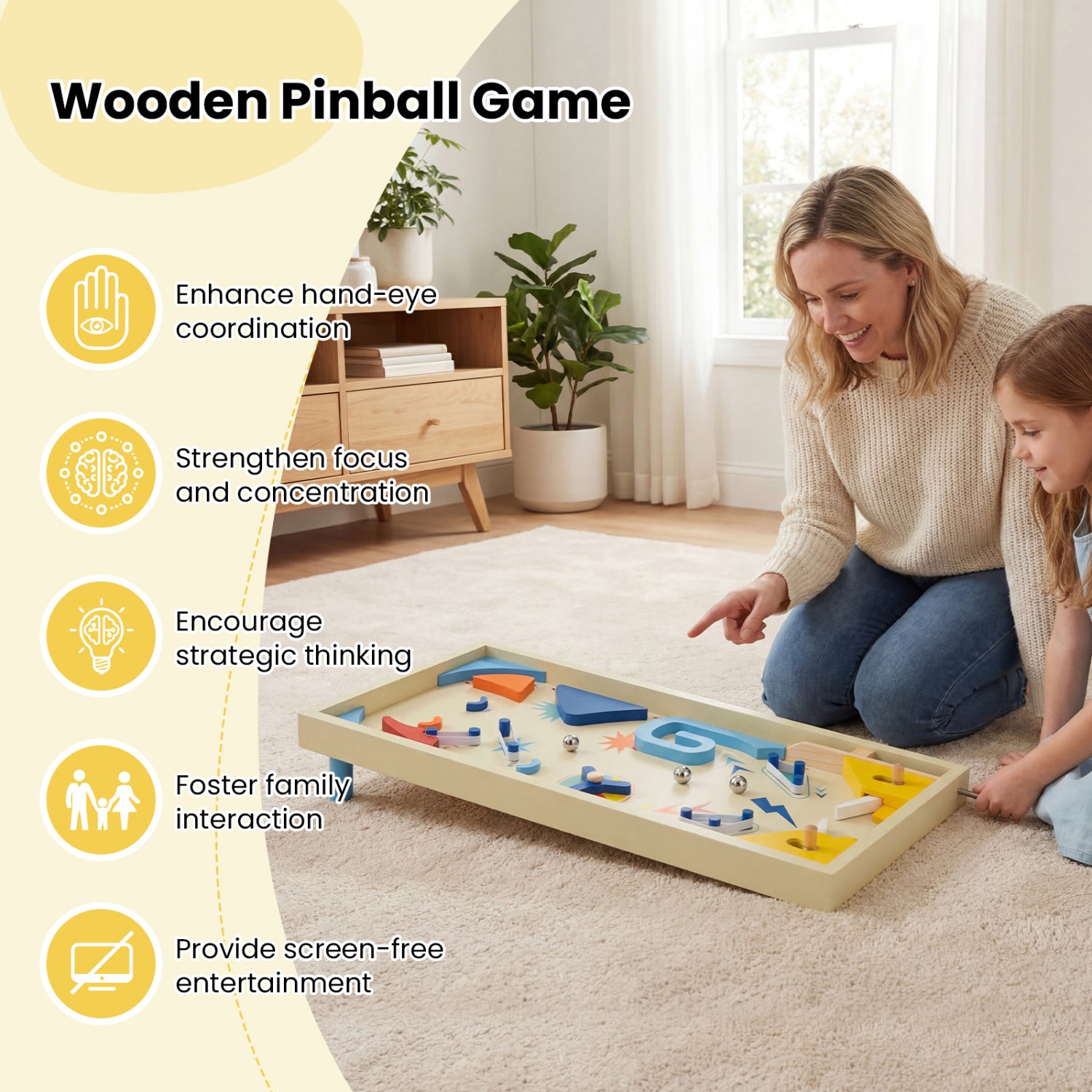 Educational pinball game that develops hand-eye coordination