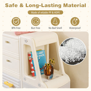 Educational kids storage cabinet with drawing board