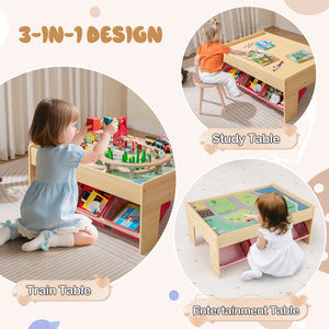 Educational wooden train activity table that promotes creativity and learning
