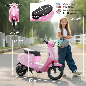 Electric motorcycle designed for ages 8 to 12