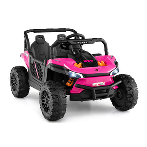 Pink and black toy off-road vehicle on a white background