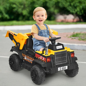 Child playing with a toy construction vehicle on a road