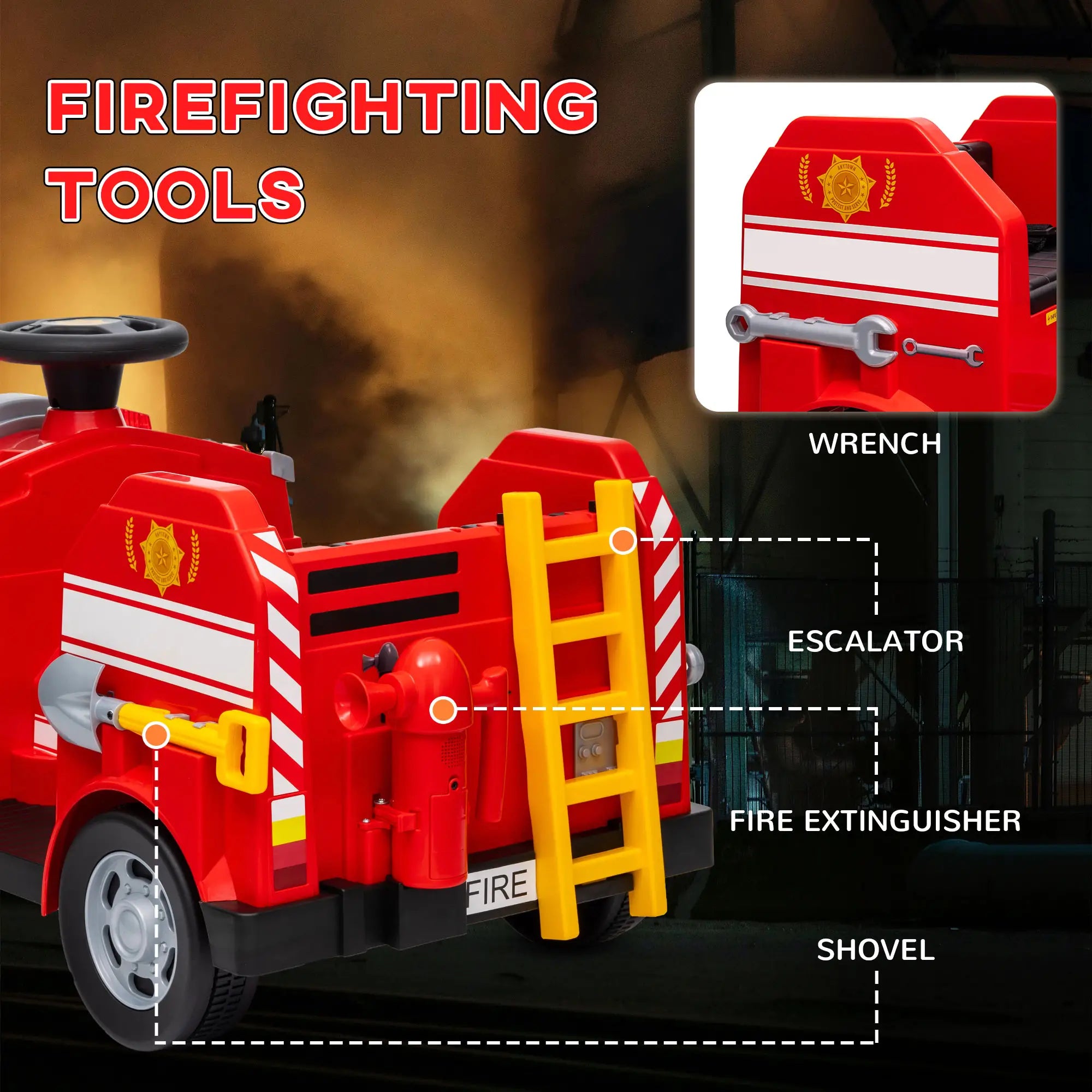 Electric firefighter ride-on car built for kids aged 3 to 8 years