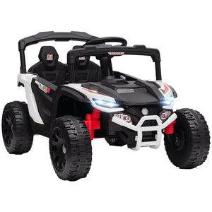 Toy off-road vehicle with black, white, and red design on a white background