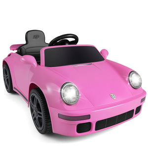 Pink toy car resembling a luxury vehicle on a white background
