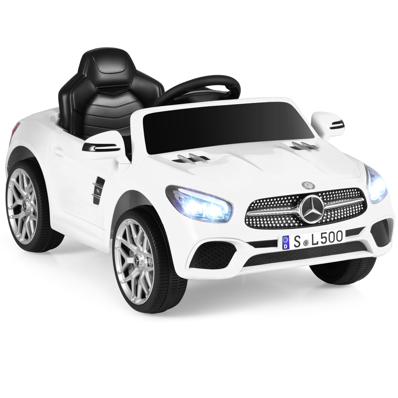 White toy car with black interior on a white background