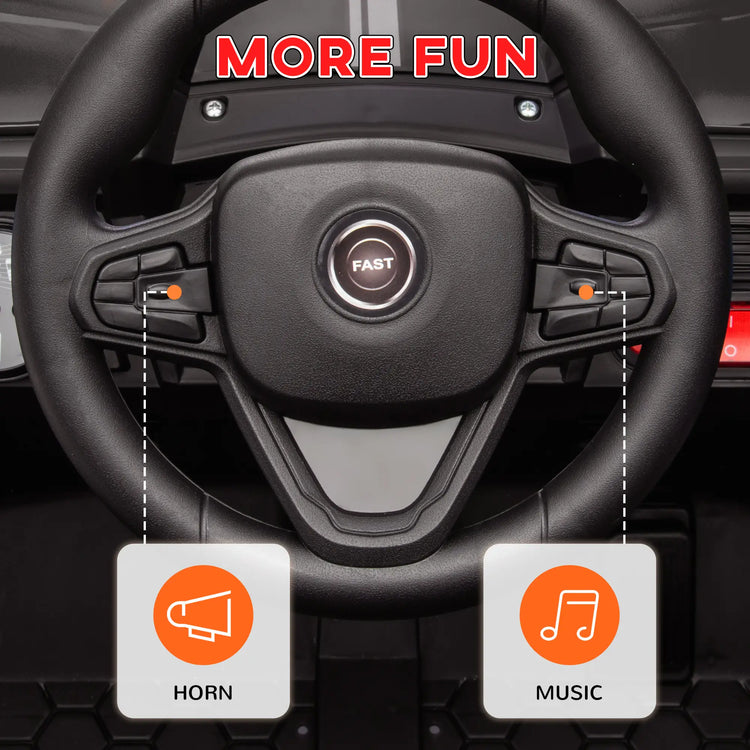 Electric toy car for toddlers showing the driver's seat.