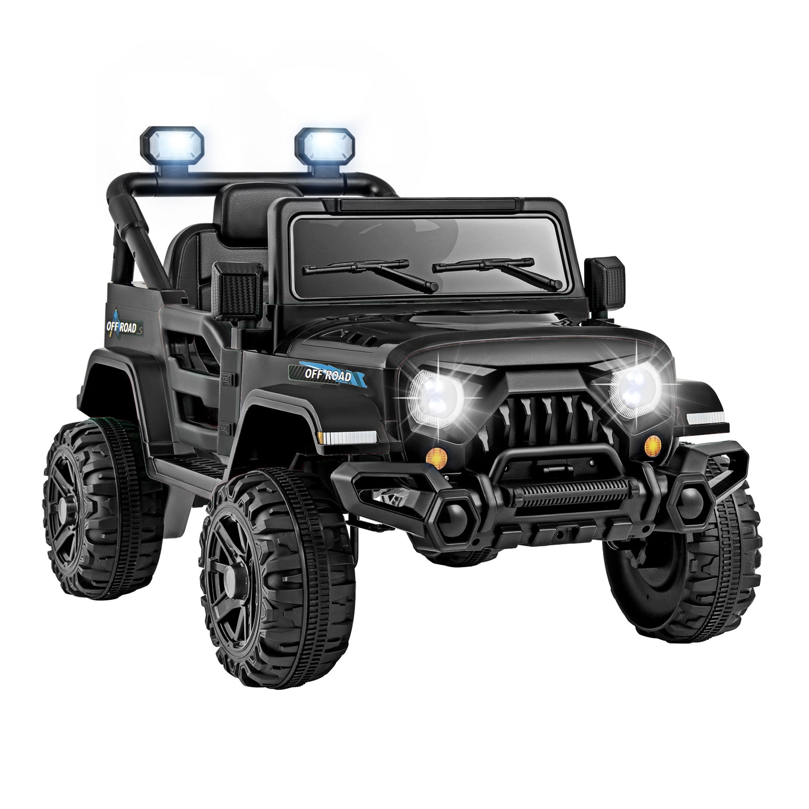 Toy off-road vehicle with lights on a white background