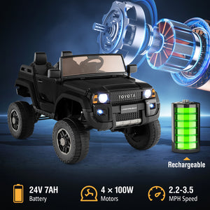 Toy truck with rechargeable battery and motor components on a dark background