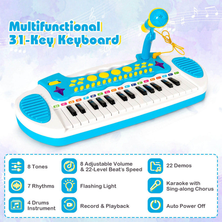 31-Key Kids Piano Keyboard Toy with Microphone and Multiple Sounds for Age 3+