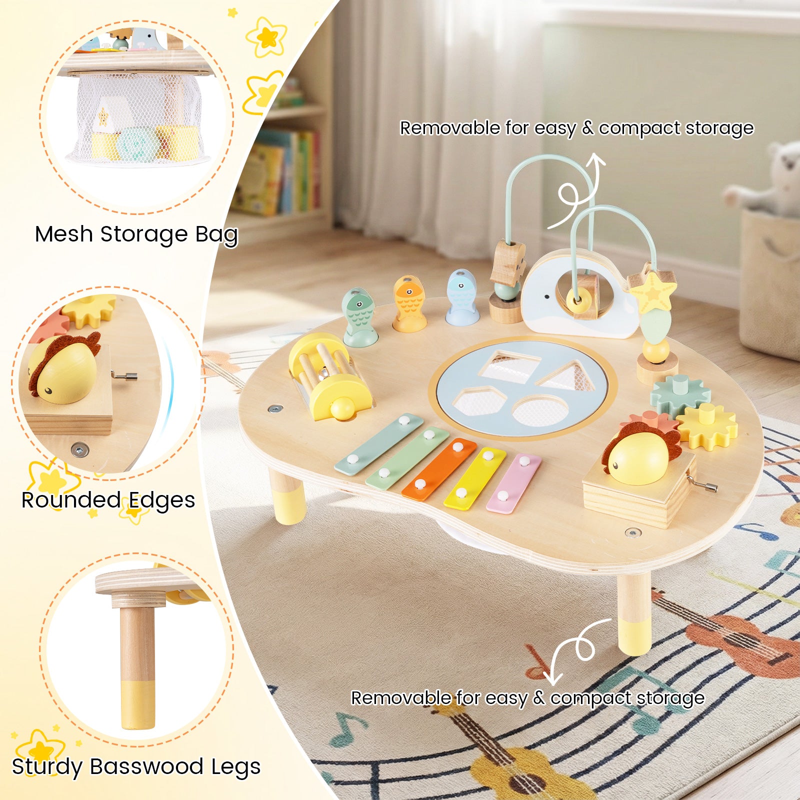 Toddler learning table with magnetic fishing game for cognitive development