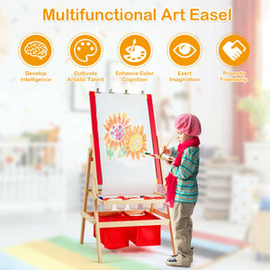 Flip-over kids art easel with reversible drawing boards