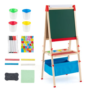 Foldable double-sided kids art easel with magnetic whiteboard and chalkboard