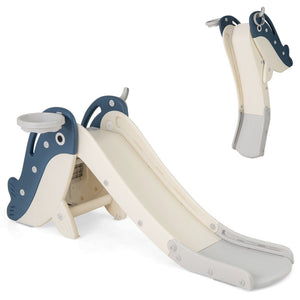 Children's slide with blue handles on a white background