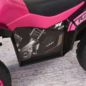 Close-up of a pink and black ATV with 'JX Racing' branding on a textured surface.