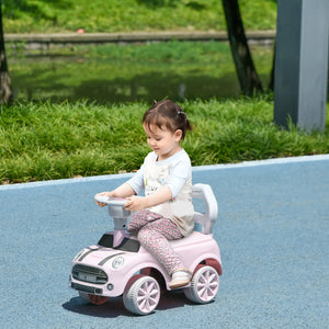 Toddler ride-on car front view showing steering wheel and horn
