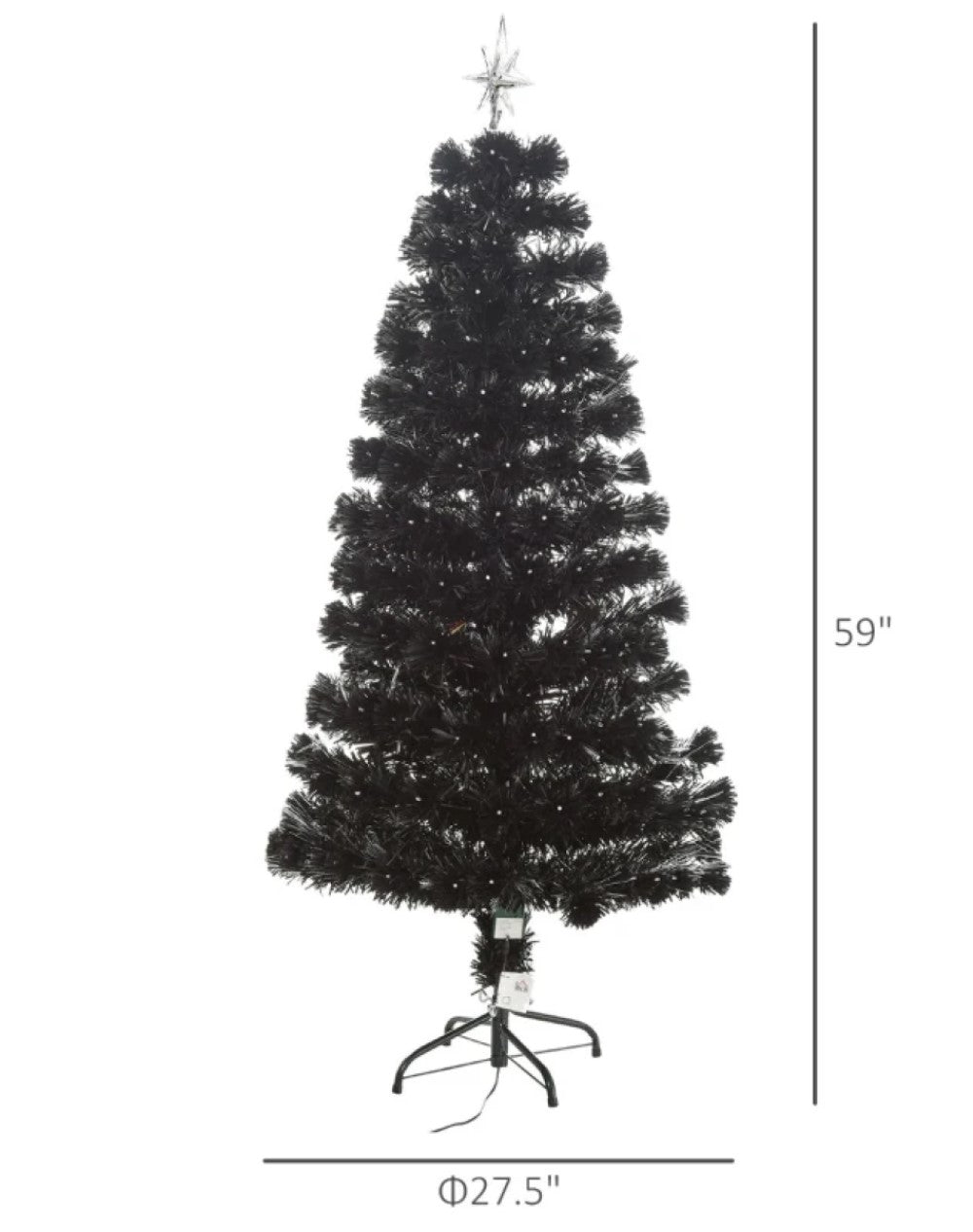 4ft and 5ft Pre-Lit Black Artificial Christmas Tree with LED Lights, Fiber Optics & Realistic Tips