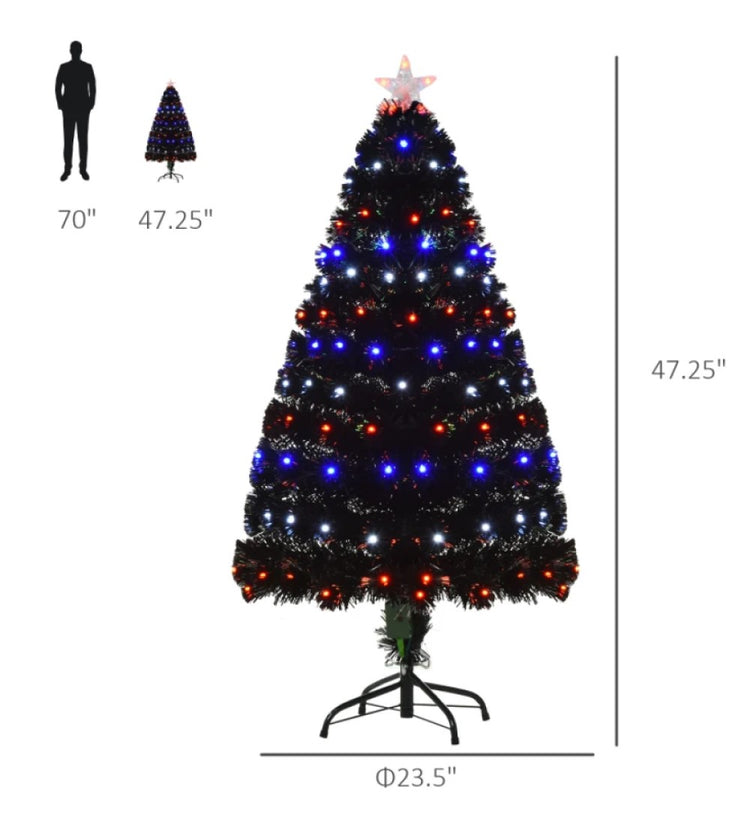 4ft and 5ft Pre-Lit Black Artificial Christmas Tree with LED Lights, Fiber Optics & Realistic Tips