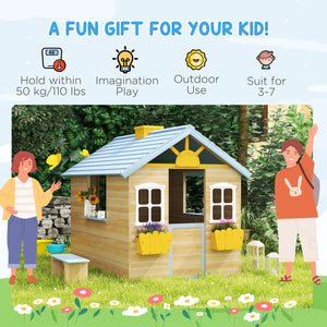 Garden wooden playhouse with flower pot holders