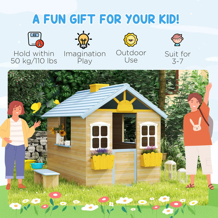 Garden wooden playhouse with flower pot holders