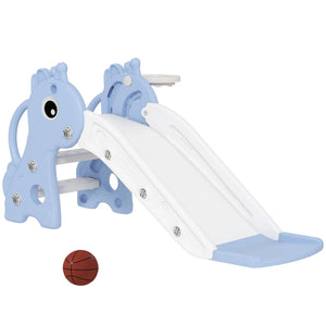 Children's playground slide with dinosaur design on a white background