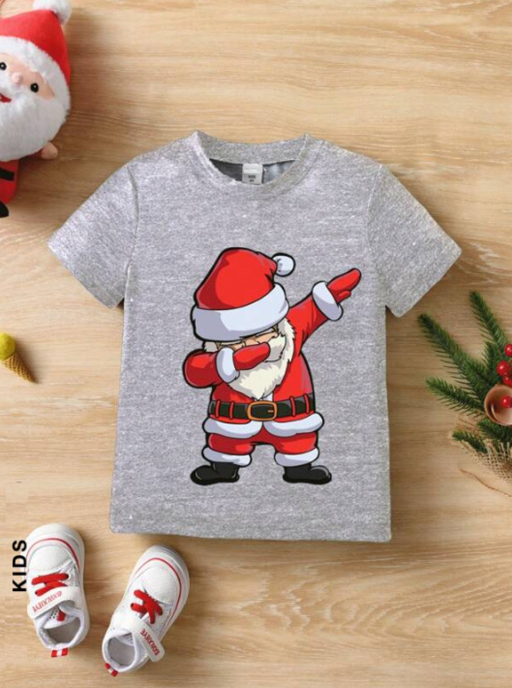 Kids QTFun Young Boy Christmas Santa Claus Print Tee