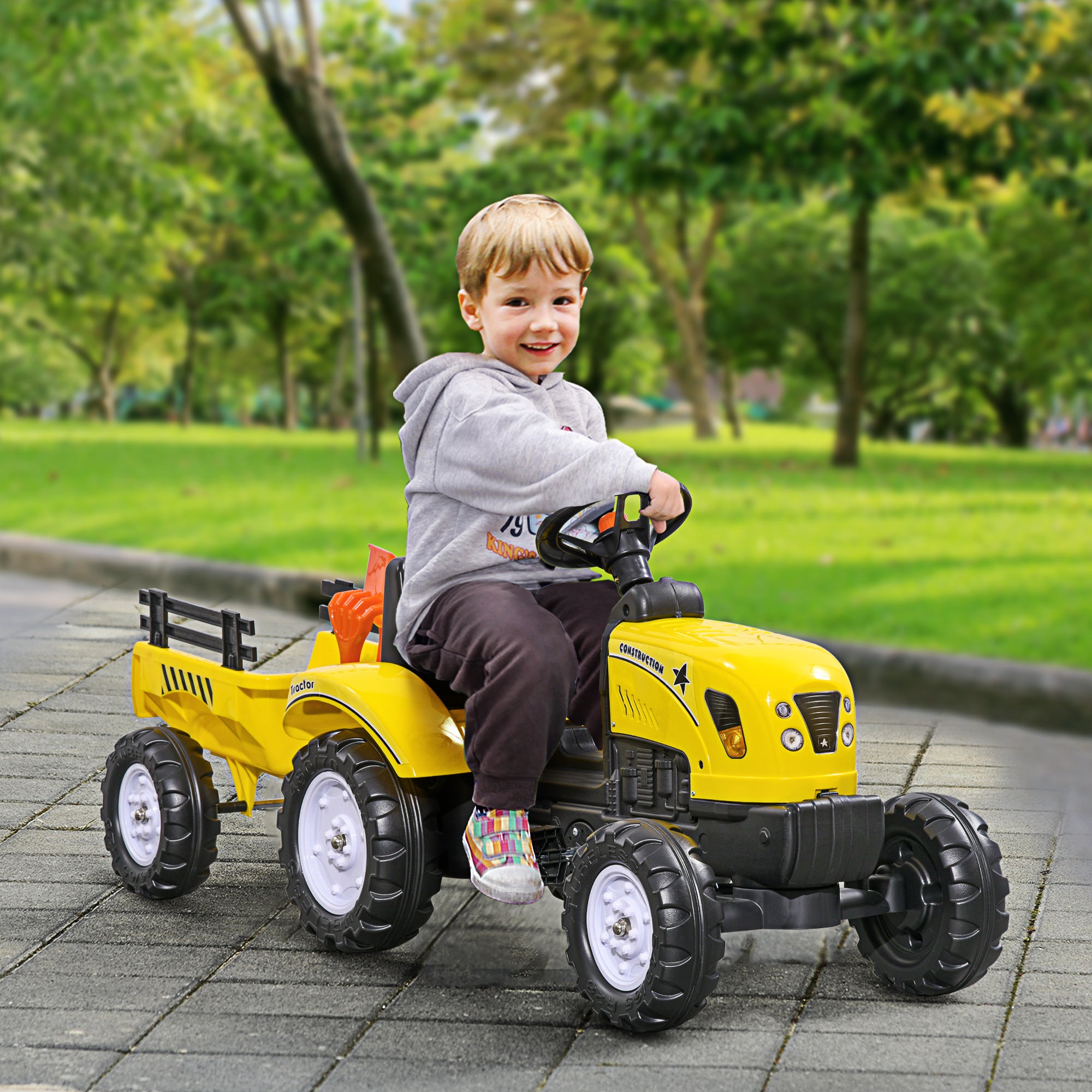 Kids Pedal Tractor with Trailer & Tools – Yellow