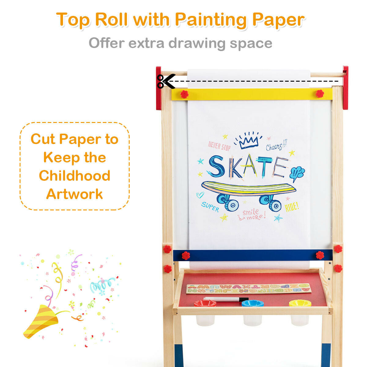 Height adjustable kids easel that grows with children