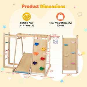 Indoor climbing wall with rock climbing ramp for children