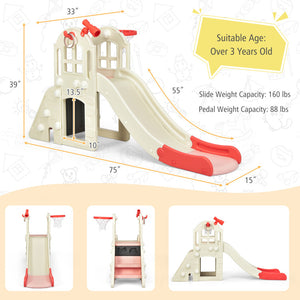 Children's slide with measurements and suitability for age group on a white background