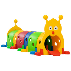 Colorful toy tunnel with a character face on a white background