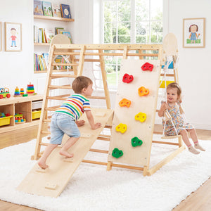 Indoor playground with swing and climbing features for children