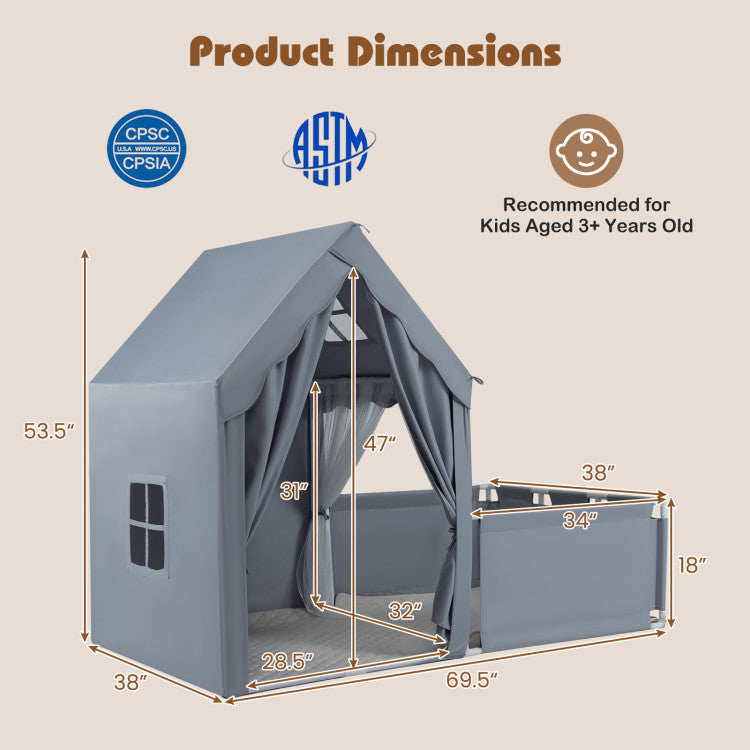 Indoor tent with playpen fence for toddlers
