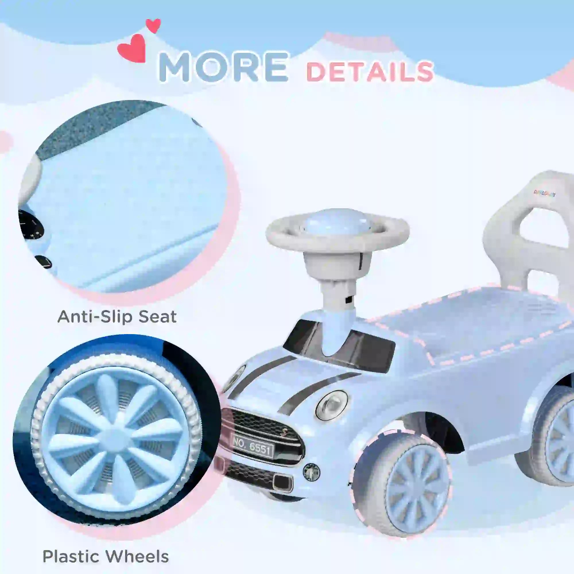 Toddler playing indoors with stable ride-on toy