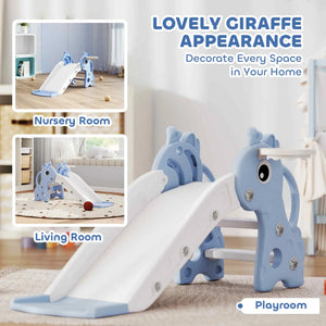 Children's slide with giraffe design in a home setting, suitable for nursery, living, and playroom.