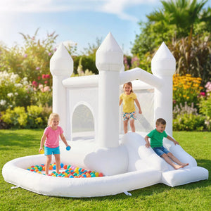 Elegant white inflatable bounce castle for kids party entertainment