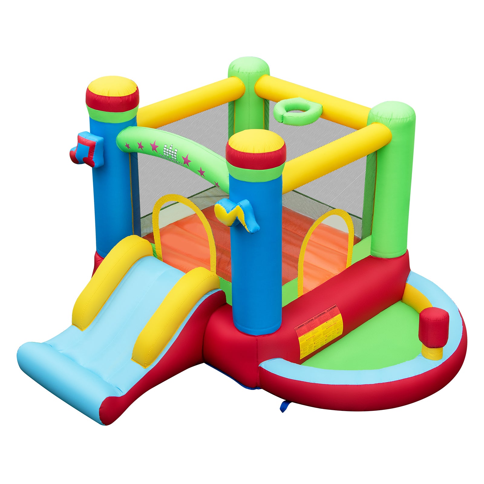 Front view of music-themed inflatable castle