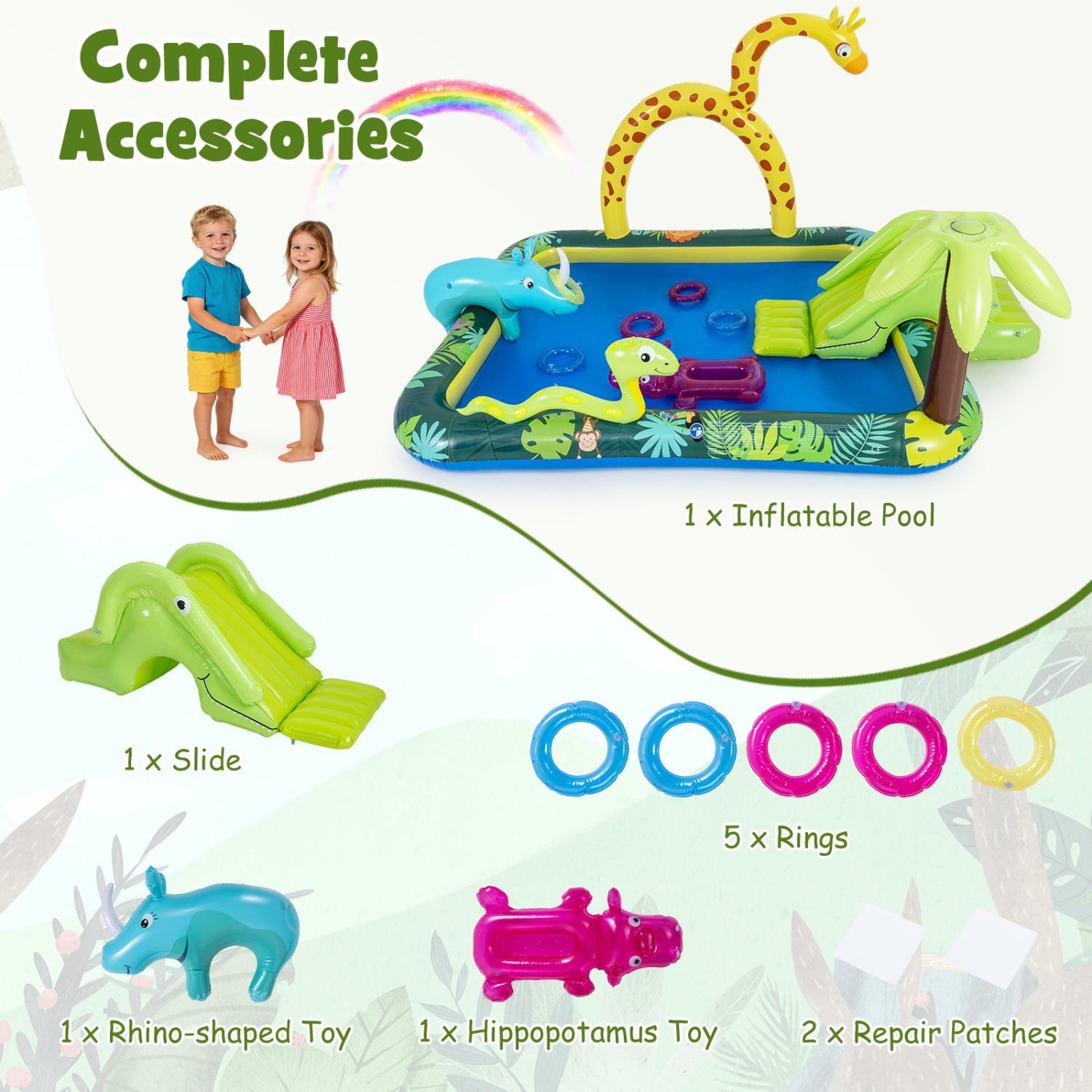 Inflatable play pool with fun accessories