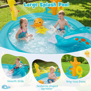 Splash pool with built-in seahorse sprinkler feature