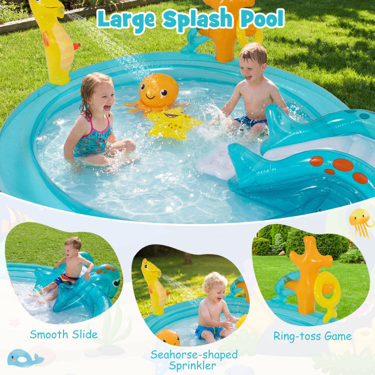 Splash pool with built-in seahorse sprinkler feature