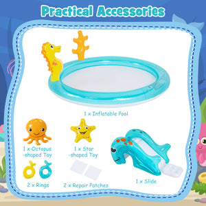 Kids inflatable pool with interactive ring toss game