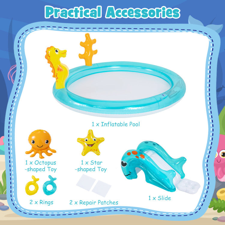 Kids inflatable pool with interactive ring toss game
