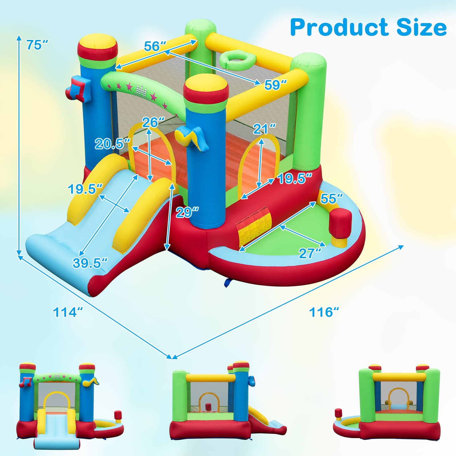 Smooth inflatable slide attached to bounce house