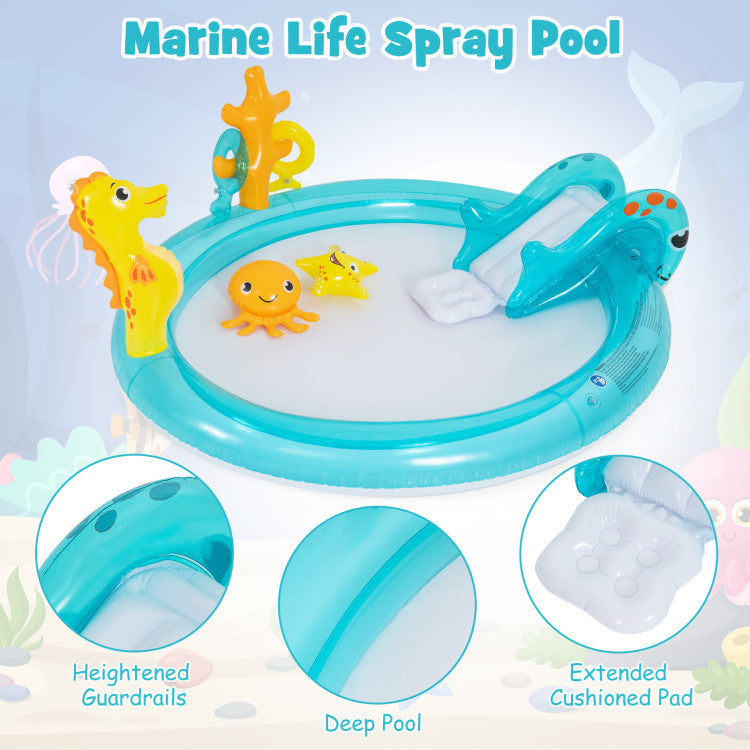 Water play center with inflatable slide and splash area