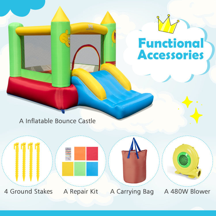 Birthday party with inflatable playhouse and basketball hoop