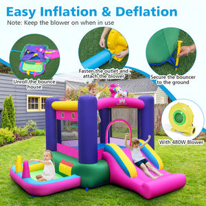 inflatable bounce house with basketball hoop