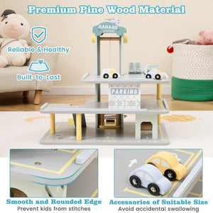 Interactive elevator and lift rod function on parking garage toy