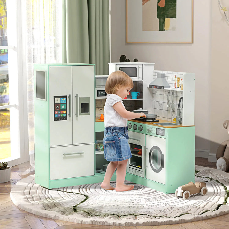 Interactive play kitchen for children with realistic features